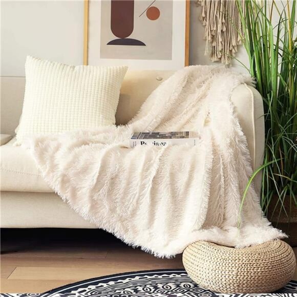 Decorative Extra Soft Fuzzy Faux Fur Throw Blanket 50" x 60",Solid - Picture 2 of 7